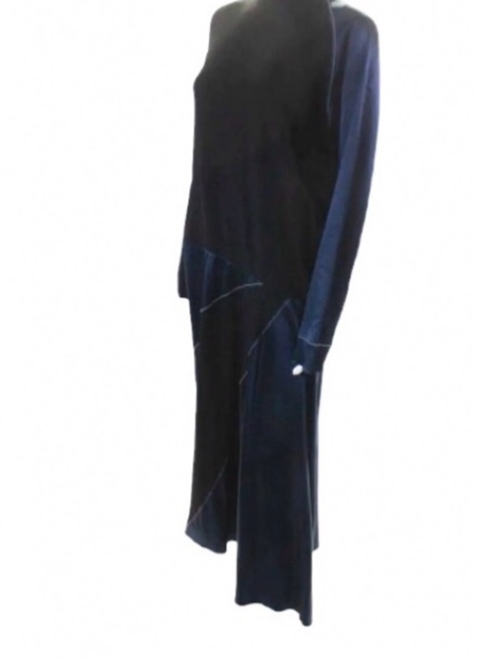 Cedric Charlier Black and Navy Asymmetrical Colorblock Midi Dress
